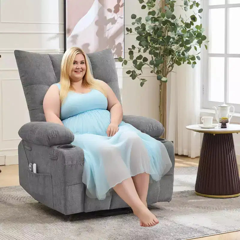 Fauteuil inclinable releveur électrique pour personnes âgées avec massage et chauffage, fauteuil inclinable berçant pivotant surdimensionné avec rembourrage doux, poche latérale et porte-gobelets