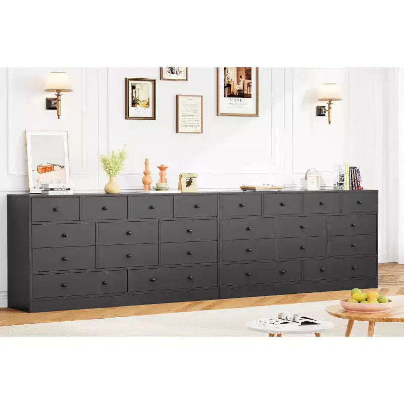 Commode à 12 tiroirs, commode noire à 61 grands tiroirs pour chambre à coucher, commodes et chiffonniers en bois pour chambre à coucher, salon