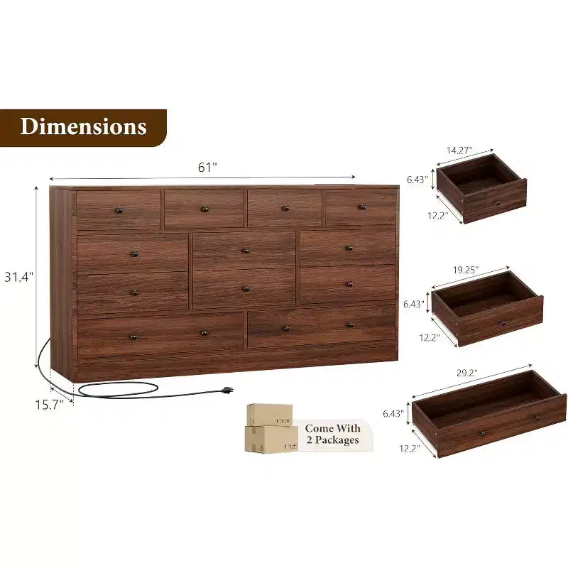 Commode à 12 tiroirs, commode noire à 61 grands tiroirs pour chambre à coucher, commodes et chiffonniers en bois pour chambre à coucher, salon
