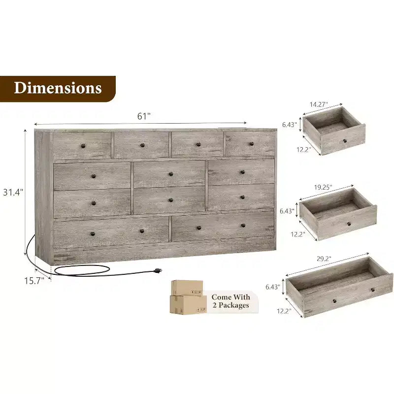 Commode à 12 tiroirs, commode noire à 61 grands tiroirs pour chambre à coucher, commodes et chiffonniers en bois pour chambre à coucher, salon