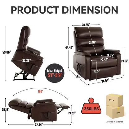 Fauteuil inclinable électrique double moteur à levage, position infinie, avec fonctions de chauffage, de massage et mécanisme robuste