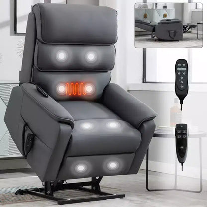 Fauteuil inclinable électrique double moteur à levage, position infinie, avec fonctions de chauffage, de massage et mécanisme robuste