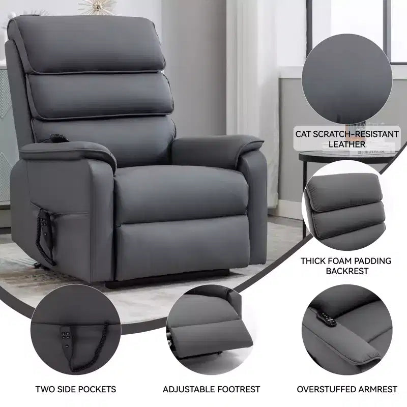Fauteuil inclinable électrique double moteur à levage, position infinie, avec fonctions de chauffage, de massage et mécanisme robuste