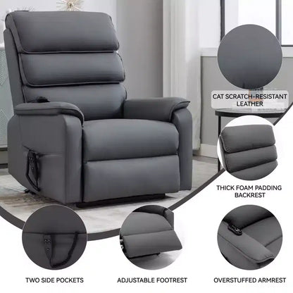 Fauteuil inclinable électrique double moteur à levage, position infinie, avec fonctions de chauffage, de massage et mécanisme robuste
