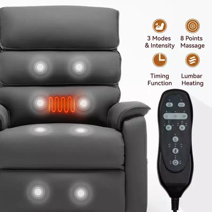 Fauteuil inclinable électrique double moteur à levage, position infinie, avec fonctions de chauffage, de massage et mécanisme robuste
