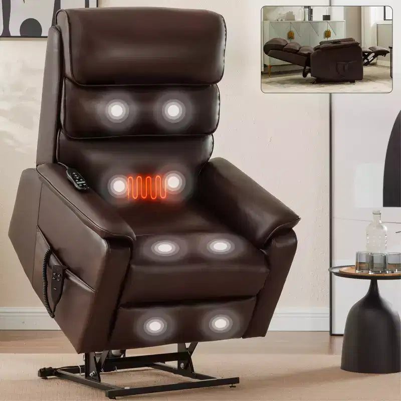 Fauteuil inclinable électrique double moteur à levage, position infinie, avec fonctions de chauffage, de massage et mécanisme robuste