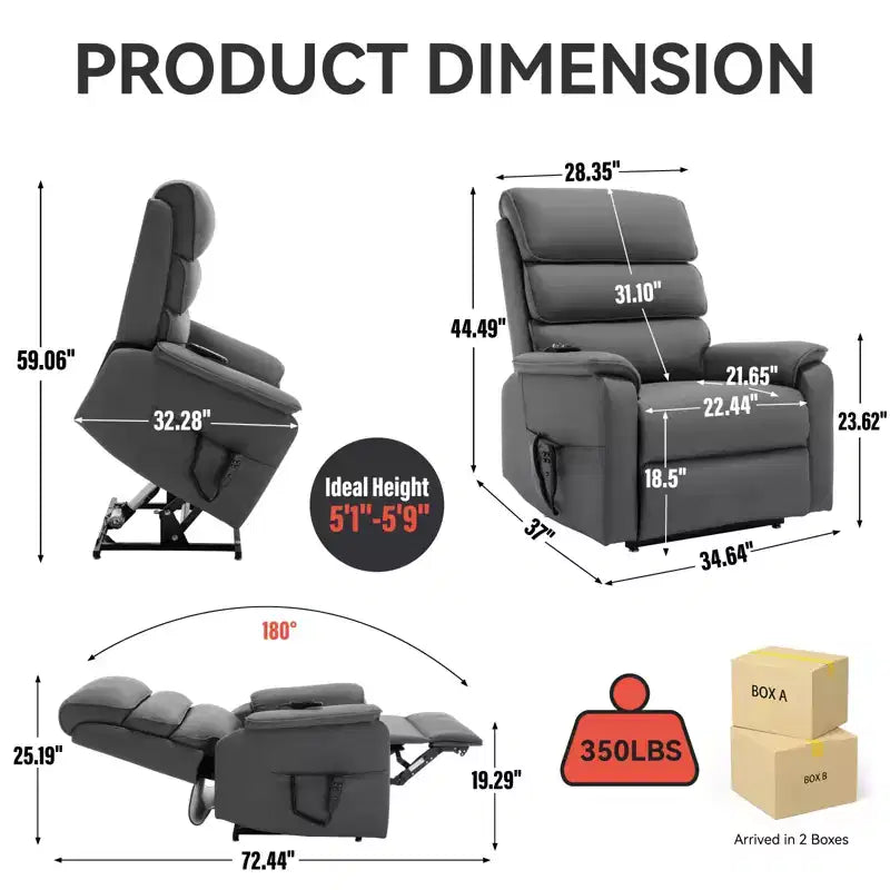 Fauteuil inclinable électrique double moteur à levage, position infinie, avec fonctions de chauffage, de massage et mécanisme robuste
