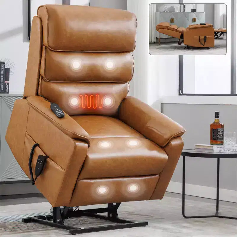 Fauteuil inclinable électrique double moteur à levage, position infinie, avec fonctions de chauffage, de massage et mécanisme robuste