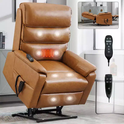 Fauteuil inclinable électrique double moteur à levage, position infinie, avec fonctions de chauffage, de massage et mécanisme robuste
