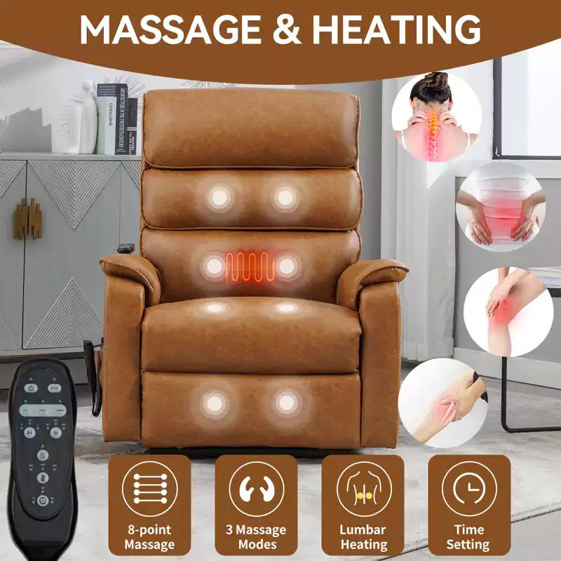 Fauteuil inclinable électrique double moteur à levage, position infinie, avec fonctions de chauffage, de massage et mécanisme robuste