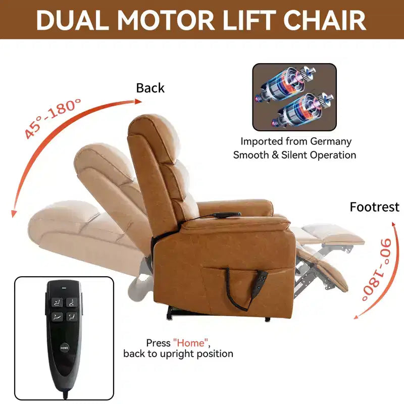 Fauteuil inclinable électrique double moteur à levage, position infinie, avec fonctions de chauffage, de massage et mécanisme robuste