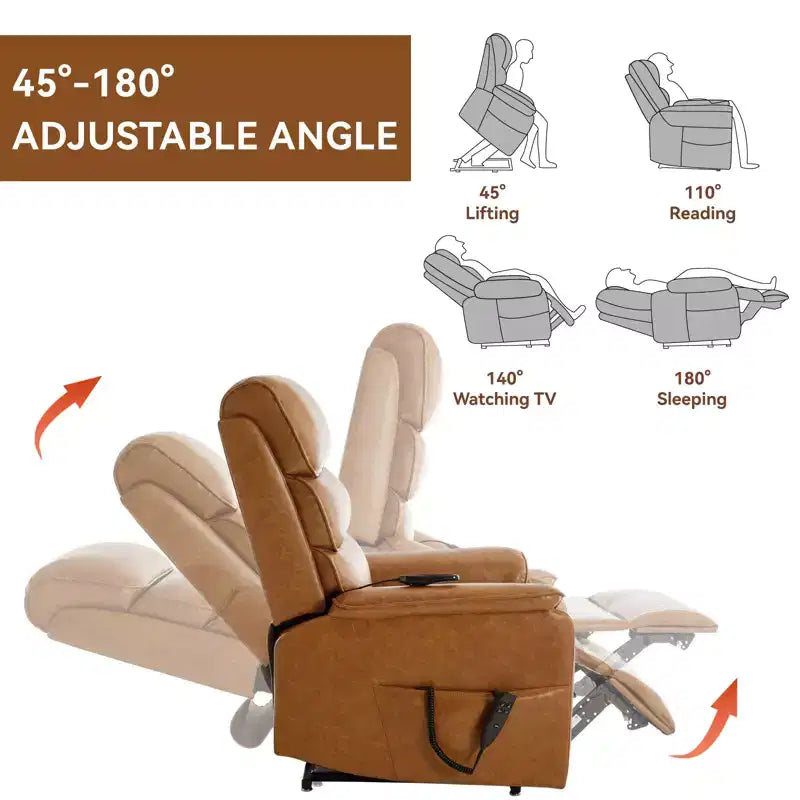 Fauteuil inclinable électrique double moteur à levage, position infinie, avec fonctions de chauffage, de massage et mécanisme robuste