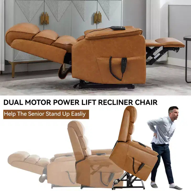 Fauteuil inclinable électrique double moteur à levage, position infinie, avec fonctions de chauffage, de massage et mécanisme robuste