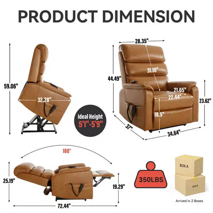 Fauteuil inclinable électrique double moteur à levage, position infinie, avec fonctions de chauffage, de massage et mécanisme robuste