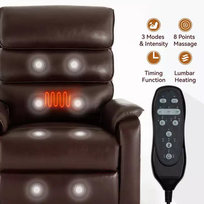 Fauteuil inclinable électrique double moteur à levage, position infinie, avec fonctions de chauffage, de massage et mécanisme robuste