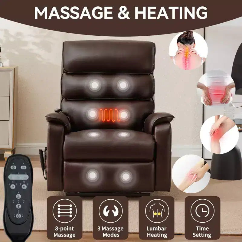 Fauteuil inclinable électrique double moteur à levage, position infinie, avec fonctions de chauffage, de massage et mécanisme robuste