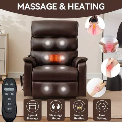 Fauteuil inclinable électrique double moteur à levage, position infinie, avec fonctions de chauffage, de massage et mécanisme robuste