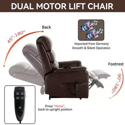 Fauteuil inclinable électrique double moteur à levage, position infinie, avec fonctions de chauffage, de massage et mécanisme robuste
