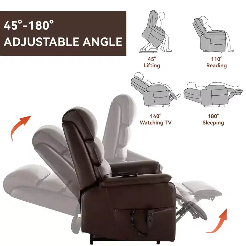 Fauteuil inclinable électrique double moteur à levage, position infinie, avec fonctions de chauffage, de massage et mécanisme robuste