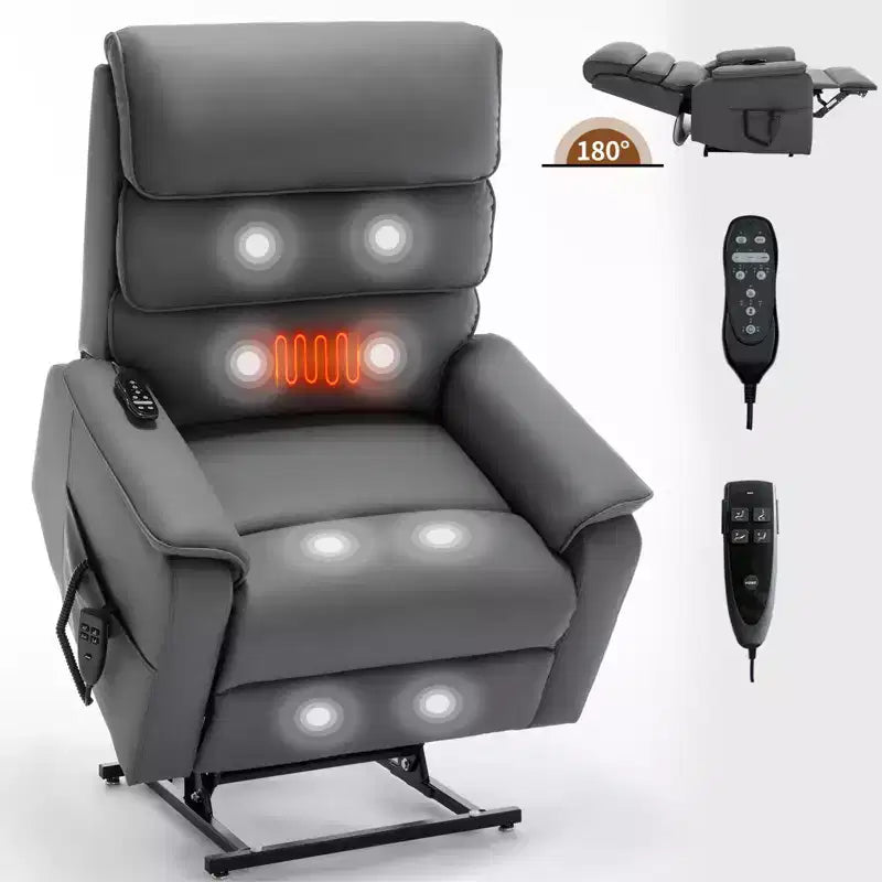 Fauteuil inclinable électrique double moteur à levage, position infinie, avec fonctions de chauffage, de massage et mécanisme robuste