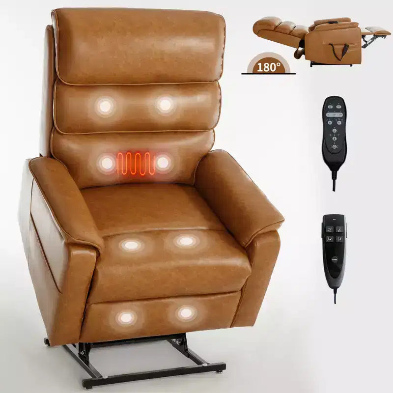 Fauteuil inclinable électrique double moteur à levage, position infinie, avec fonctions de chauffage, de massage et mécanisme robuste