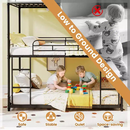 Lit superposé triple en métal robuste, trois couchages superposés avec deux échelles