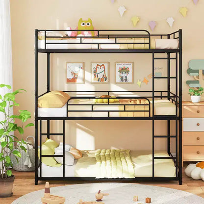 Lit superposé triple en métal robuste, trois couchages superposés avec deux échelles