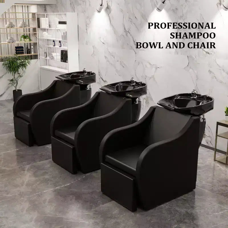Bac à shampoing et fauteuil de coiffure électriques avec repose-jambes inclinable et lavabo en porcelaine basculant