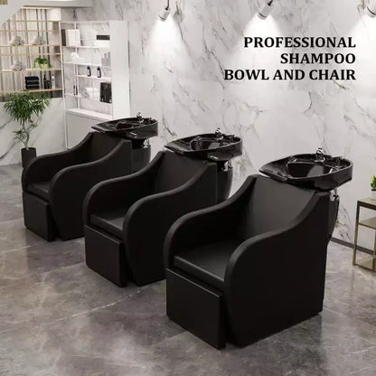 Bac à shampoing et fauteuil de coiffure électriques avec repose-jambes inclinable et lavabo en porcelaine basculant