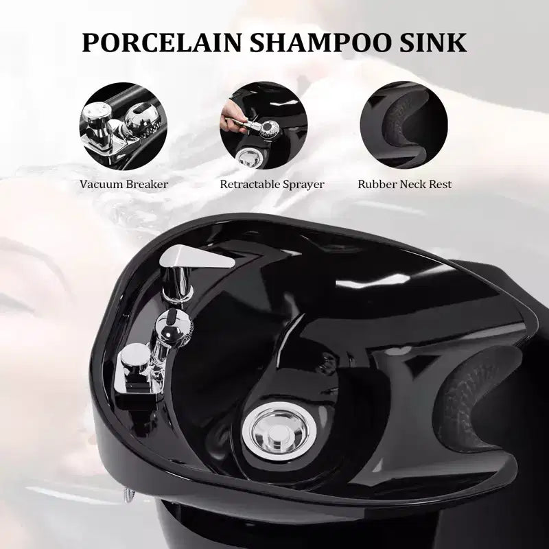 Bac à shampoing et fauteuil de coiffure électriques avec repose-jambes inclinable et lavabo en porcelaine basculant