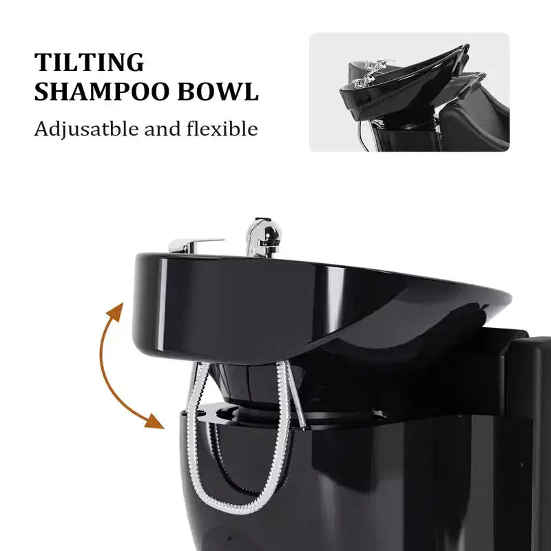 Bac à shampoing et fauteuil de coiffure électriques avec repose-jambes inclinable et lavabo en porcelaine basculant