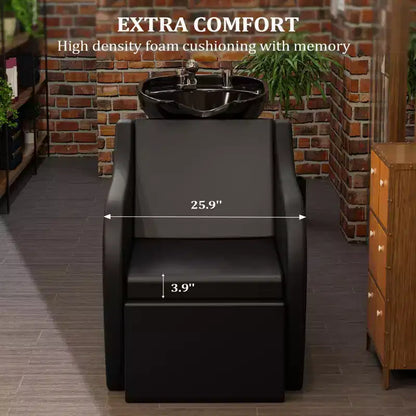 Bac à shampoing et fauteuil de coiffure électriques avec repose-jambes inclinable et lavabo en porcelaine basculant