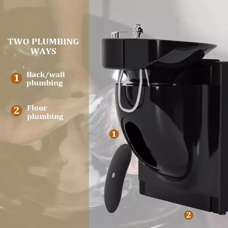 Bac à shampoing et fauteuil de coiffure électriques avec repose-jambes inclinable et lavabo en porcelaine basculant