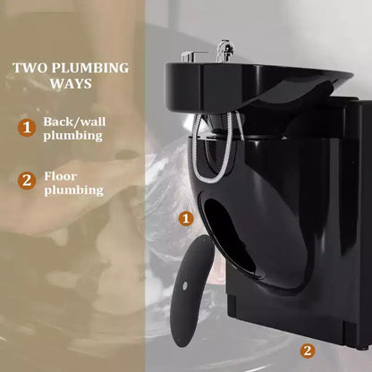 Bac à shampoing et fauteuil de coiffure électriques avec repose-jambes inclinable et lavabo en porcelaine basculant