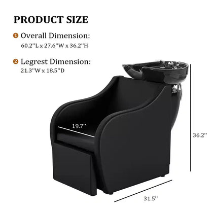 Bac à shampoing et fauteuil de coiffure électriques avec repose-jambes inclinable et lavabo en porcelaine basculant