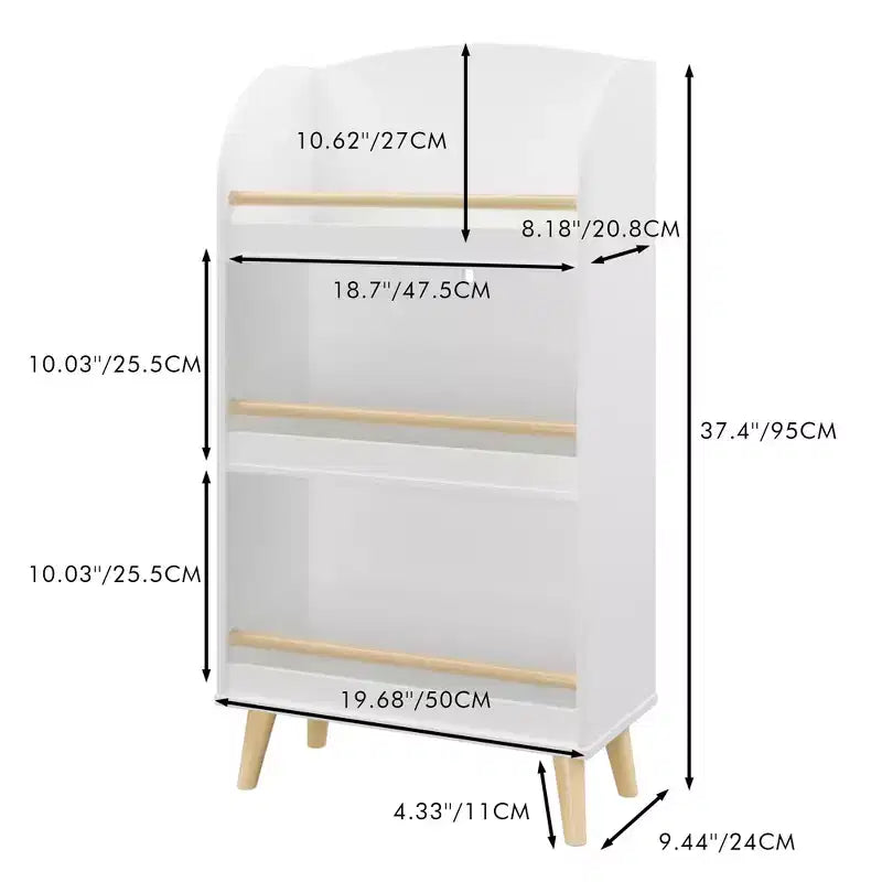 Étagère à livres pour enfants, bibliothèque à 3 niveaux, organisateur de livres, meuble de rangement de jouets, blanc