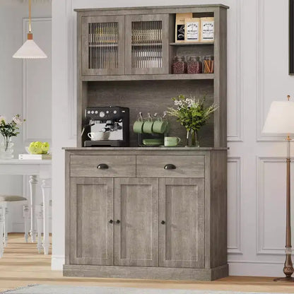 Armoire de cuisine haute à 5 portes avec support pour micro-ondes, buffet moderne, gris rustique, 180 cm