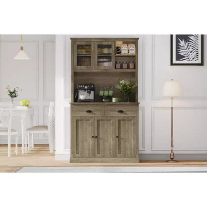 Armoire de cuisine haute à 5 portes avec support pour micro-ondes, buffet moderne, gris rustique, 180 cm