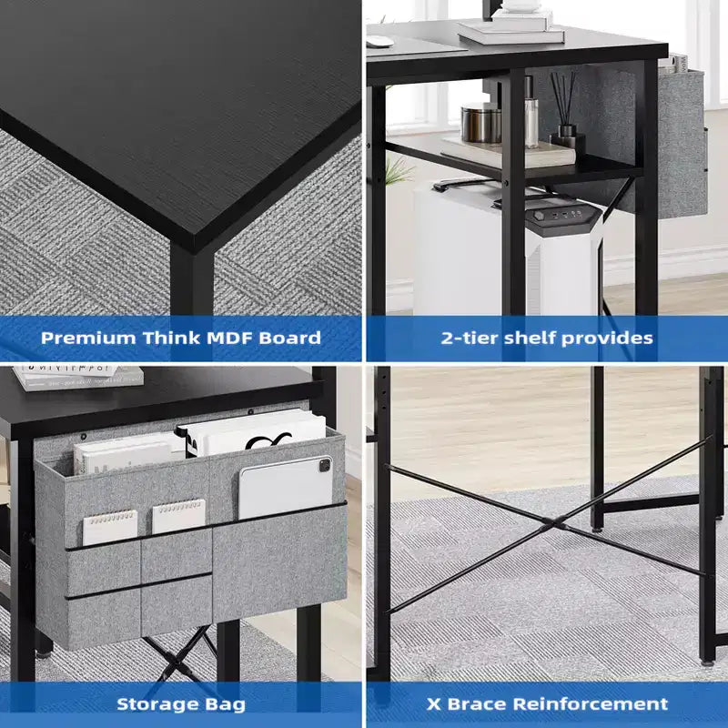 Bureau en L réversible de 54 pouces, bureau d'angle pour ordinateur, support d'écran, prises de courant, lumières LED, pour la maison, le bureau, la chambre