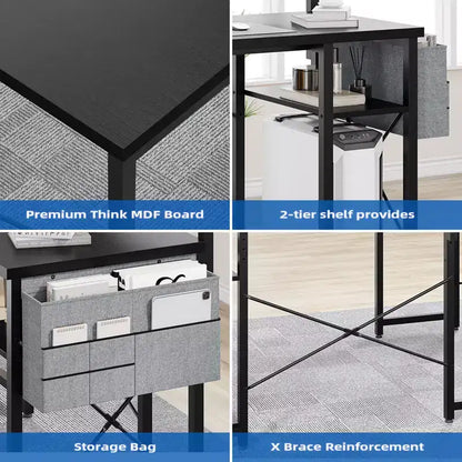 Bureau en L réversible de 54 pouces, bureau d'angle pour ordinateur, support d'écran, prises de courant, lumières LED, pour la maison, le bureau, la chambre