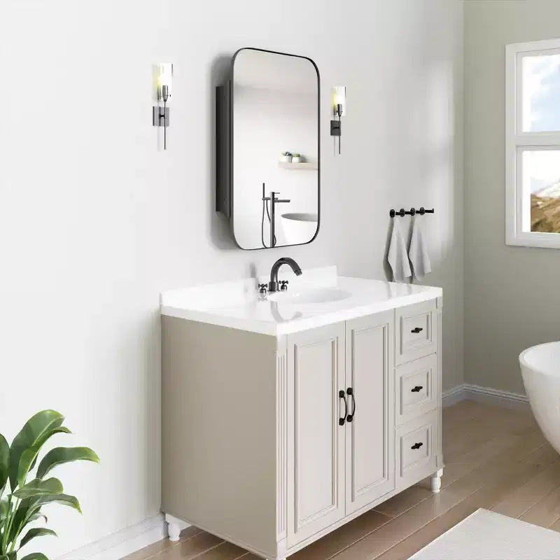 Armoire de toilette rectangulaire noire de 36 x 24 pouces avec miroir