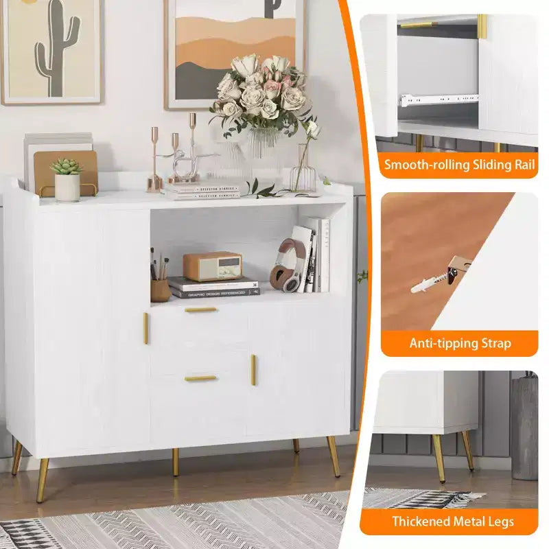 Meuble micro-ondes 40", buffet de cuisine, armoire de rangement, meuble bar à café avec étagères réglables, 2 tiroirs et 2 portes, pour la maison