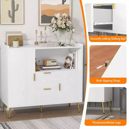 Meuble micro-ondes 40", buffet de cuisine, armoire de rangement, meuble bar à café avec étagères réglables, 2 tiroirs et 2 portes, pour la maison