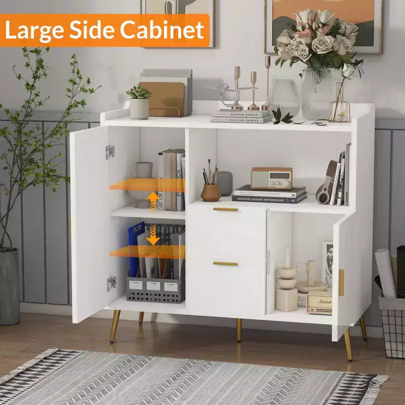 Meuble micro-ondes 40", buffet de cuisine, armoire de rangement, meuble bar à café avec étagères réglables, 2 tiroirs et 2 portes, pour la maison