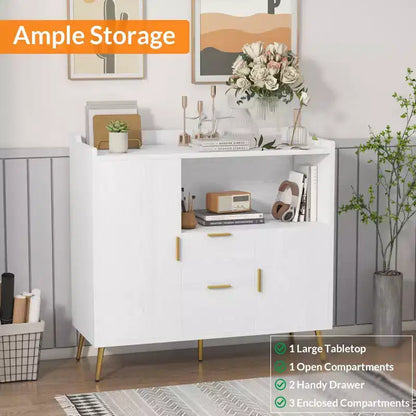Meuble micro-ondes 40", buffet de cuisine, armoire de rangement, meuble bar à café avec étagères réglables, 2 tiroirs et 2 portes, pour la maison