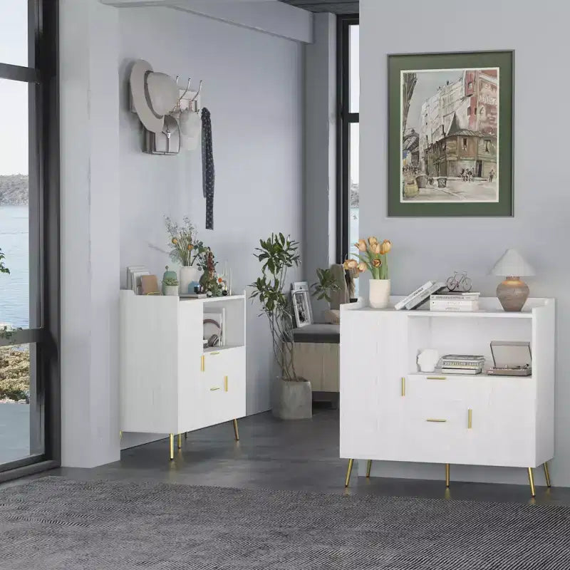 Meuble micro-ondes 40", buffet de cuisine, armoire de rangement, meuble bar à café avec étagères réglables, 2 tiroirs et 2 portes, pour la maison