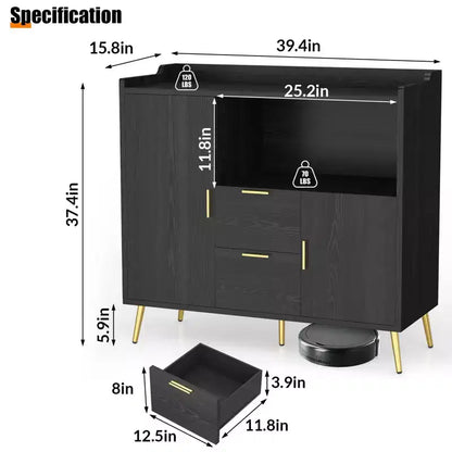 Meuble micro-ondes 40", buffet de cuisine, armoire de rangement, meuble bar à café avec étagères réglables, 2 tiroirs et 2 portes, pour la maison
