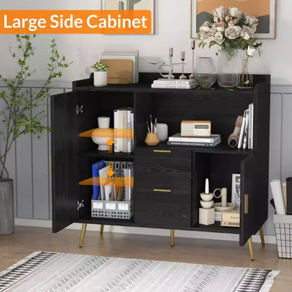 Meuble micro-ondes 40", buffet de cuisine, armoire de rangement, meuble bar à café avec étagères réglables, 2 tiroirs et 2 portes, pour la maison