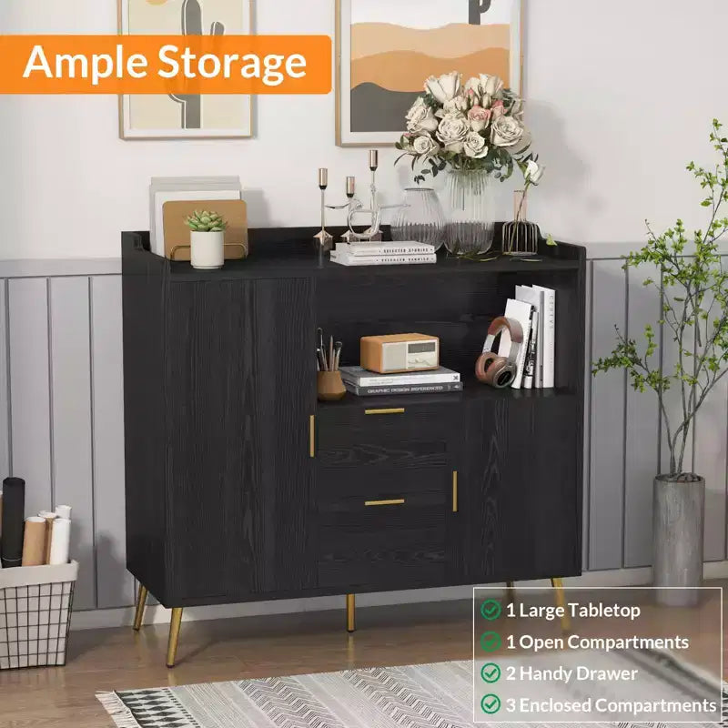 Meuble micro-ondes 40", buffet de cuisine, armoire de rangement, meuble bar à café avec étagères réglables, 2 tiroirs et 2 portes, pour la maison