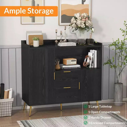 Meuble micro-ondes 40", buffet de cuisine, armoire de rangement, meuble bar à café avec étagères réglables, 2 tiroirs et 2 portes, pour la maison